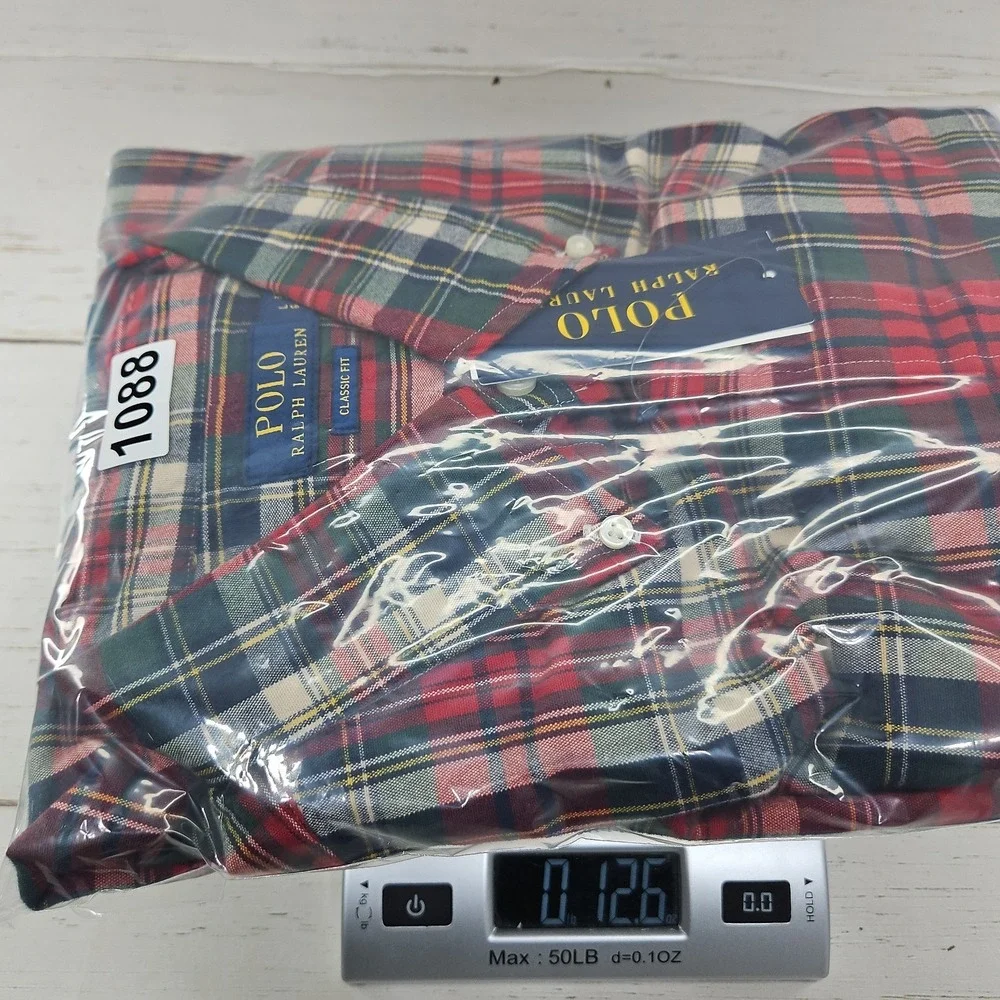 Polo Ralph Lauren Classic Fit Plaid Oxford Button Down Shirt Red Green Mens L